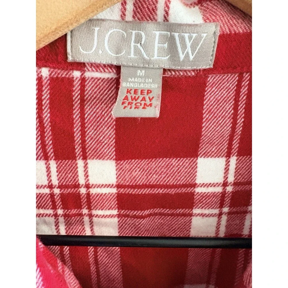 J. Crew Flannel Plaid Pajamas Red White Plaid Womens Medium Holidays Christmas